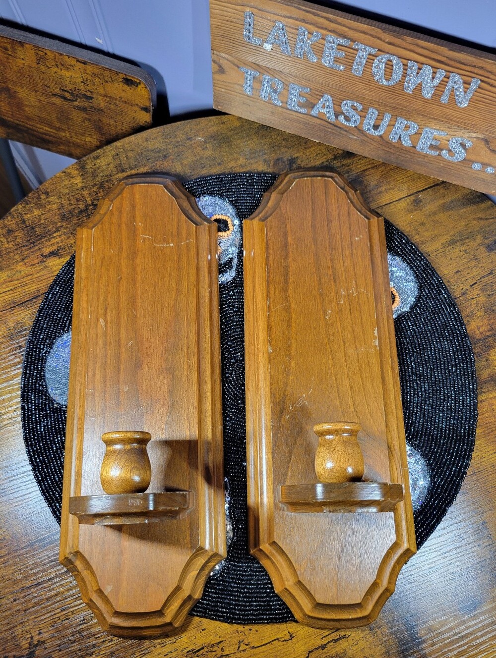 Wooden Wall Candle Sconces - Brown -lot of 2